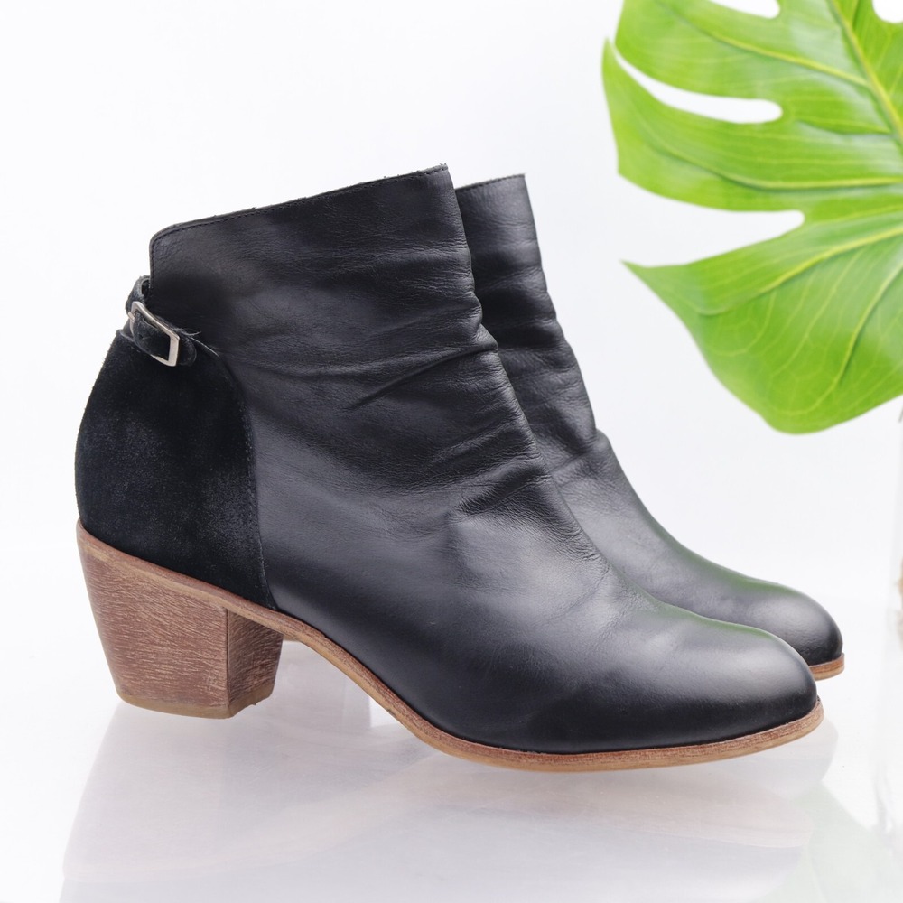 Matisse Womens Lora Boots Size 8 M Black Leather Suede Block Heel Ankle Booties